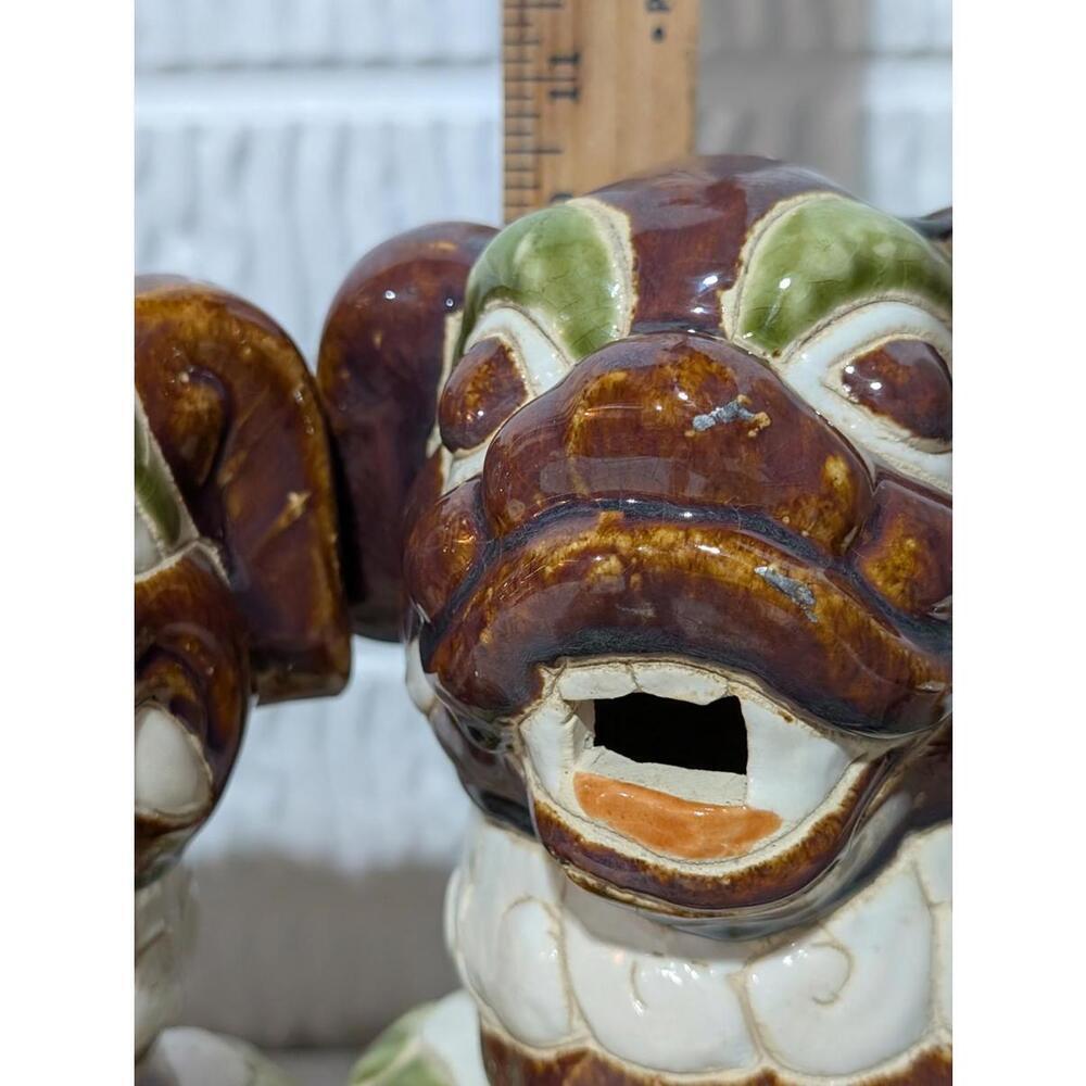 Rare Vintage Chinese Pair of Ceramic Foo Dog Statues - Picture 3 of 7